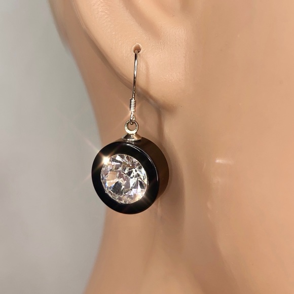 Women’s Crystal Earrings, Black Acrylic, Dangle Drop Earrings, Statement Earring - Picture 4 of 11